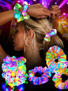 28 pièces Chouchous lumineux - Chouchous LED pour femmes - Chouchous, chouchous lumineux pour femmes, liens de cheveux multicolores avec plusieurs modes d'éclairage, accessoires de cheveux fantaisie à impression en maille avec LED, accessoires de cheveux luminescents pour femmes pour les fêtes