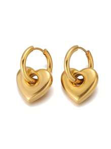 Classic Retro Detachable Heart Earrings For Women, Stainless Steel Non-Fading Fashionable &Simple Heart-Shaped Pendant, Color-Block Ear Clips Jewelry Valentines