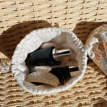 1pc Mini Fresh Ditsy Floral Drawstring Cosmetic Bag, Large Capacity Portable Makeup Pouch, Jewelry Storage Pouch