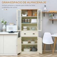HOMCOM HOMCOM Alacena de Cocina Despensa Armario de Cocina con 2 Puertas de Vidrio 1 Cajón y Baldas Ajustables Aparador para Comedor Salón Antivuelco 76x40x182,5 cm Crema
