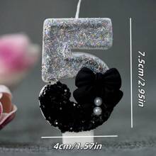 1 Pc Girl Style Black Collar Bow Pearl Theme Glitter Creative Number 0-9 Candles For Birthday Party Cake Decoration Atmospheric Feeling Birthday Baking Plug-In Decoration Suitable For Girls, Goddess,Princess Female Party Birthday Wedding Anniversary Celebration Supplies Gifts Graduation