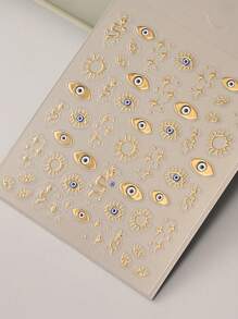 Nail Art Stickers, 1 Sheet Embossed 5D Star Eyes Snake Totem Design Nail Art Stickers, DIY Sliding Nail Art Decoration Nail Art Supplies Nails - Gold - View 3