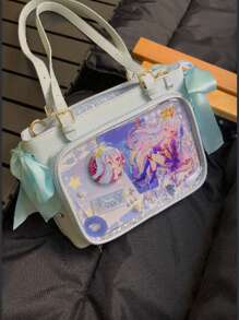 Nova bolsa transparente estilo japonês com fita, bolsa transparente grande com alça de ombro, feminina (cartão e crachá são apenas para referência, não incluídos)