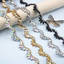 1pc Wave Shape Rhinestone Decorated Hot Melt Glue Decorative Trim, Wedding Dress & Veil Decoration Accessory - Multicolor - View 2
