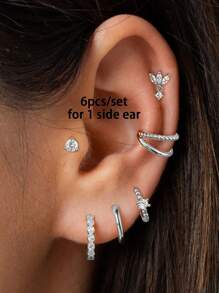 6 Pcs Classic 24K Gold Plated Cubic Zirconia Hoop Earrings For Women Zirconia Stud Earrings Set
