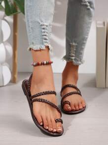 Sandalias con abierta para los dedos de los pies, de estilo casual con cordones, antideslizantes, para usar en exteriores y playa (chanclas) - Marrón Chocolate - Ver 4