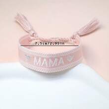 1 pièce Bracelet tissé bohème avec un cœur brodé "MAMA" et des pompons