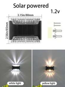 4-Piece Outdoor Solar Up And Down Refraction Wall Light, Up And Down LED Solar Wall Light, Yellow Light/White Light Options, Suitable For Decks, Fences, Walls, Gardens, Backyards, Light Sensor Control (Solar Powered)