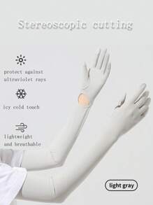 1 pièce Nouveaux gants longs de protection solaire pour femmes d'été. Ces manches de bras en soie glacée peuvent bloquer les rayons ultraviolets. Ils conviennent pour le cyclisme et la conduite, avec des fonctions anti-dérapantes et tactiles. Ils sont extra-longs pour couvrir les bras et parfaits pour une utilisation extérieure.