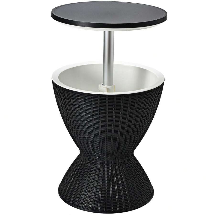 Lifezeal 8 Gallon 3 In 1 Patio Rattan Cooler Bar Table Adjust Ice Bucket Brown\Black - Black - View 1