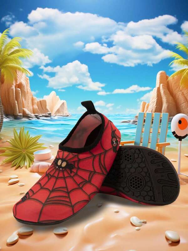 Kinder Cartoon Design rote Spinnennetz Schwimmschuhe, schnelltrocknende und atmungsaktive blaue Strandschuhe für Kinder und rutschfeste Wassersocken für Kinder