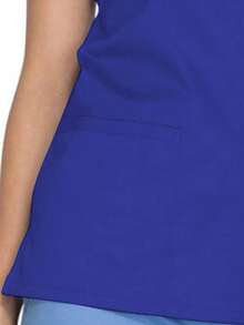 Camisa de uniforme de trabajo casual de manga corta con cuello en V, mate, para primavera - azul real - Ver 3