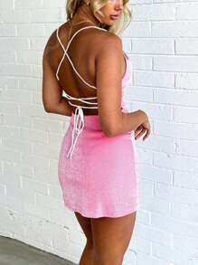 Sexy mini-jurk met pailletten en bandjes voor dames, cocktailparty, zomer, bruiloftsgasten