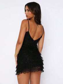 Elegant Lace Patchwork Tiered Design Mini Slip Dress, Suitable For Party, Dating, Spring/Summer