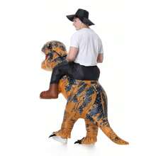 棕色充气恐龙服装，霸王龙恐龙套装，万圣节角色扮演服装，成人男女通用行走动物服装道具 - 騎乘霸王龍 - 查看 6