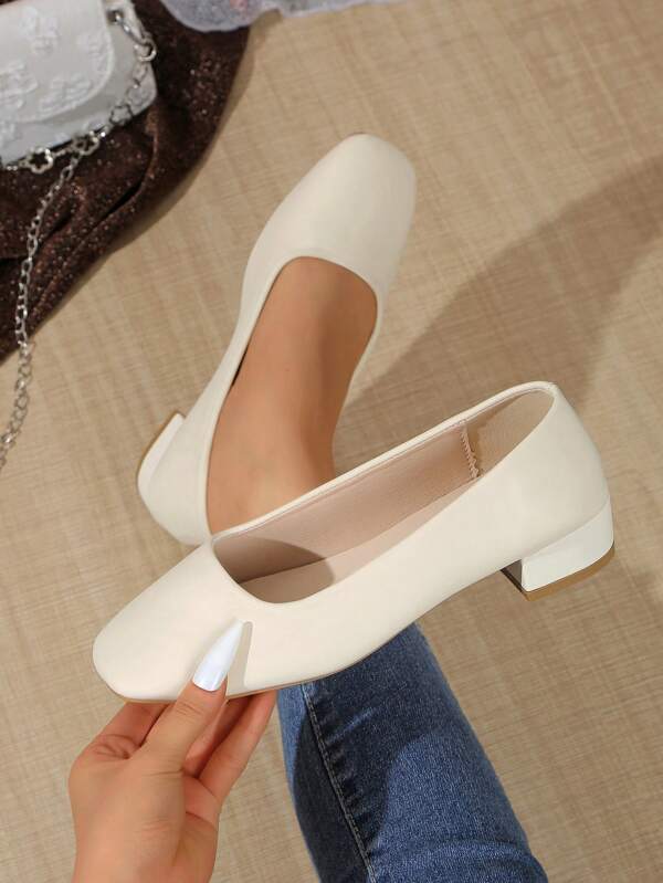 2025 Women's Black & Beige Low Platform Slip-On High Heel Shoes, Comfortable Fairy Style