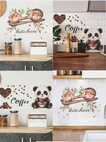 1 pieza Cuchara de madera creativa con diseño de peonía, pegatinas decorativas para cafetera con patrón de oso de café, pegatinas decorativas removibles para la cocina, regalos de decoración para cumpleaños, graduación, decoración del hogar, baño, dormitorio, sala de estar, decoración de la casa
