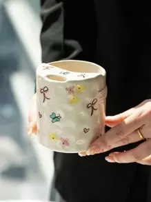 1pc陶瓷咖啡杯ins蝴蝶结手柄拿铁杯办公室马克杯咖啡杯抹茶冷萃杯商用甜品杯适合下午茶郊游拍照道具生日礼物返校 - 彩色 - 查看 13