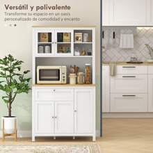 HOMCOM Alacena de Cocina Moderno Mueble Auxiliar de Cocina con 5 Puertas Estante Ajustable Cajón y Encimera de Microondas Abierta 100x40x180 cm Blanco - Blanco - Ver 3