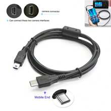 Edekoy 1M 黑色相機傳輸線 MINI5P-TypeC，適用於 Type C 介面智慧型手機與 Canon 相機，USB 充電線，快速數據傳輸，柔軟設計，無需電池，USB 模式方便照片與影片傳輸，MINI5P-TypeC 相容於 Canon EOS D30、D20、D10、SX60、SX520、SD110、A2500、5DS、T6I、HF100、R300 及其他單反相機 - 1M - 查看 8