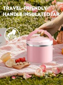 Meoky 1pc Stainless Steel Insulated Food Container With Handle - Keeps Food Warm/Cold, Portable Design, Suitable For Home And Office, Fashionable And Practical - Pink-1000ml - View 3