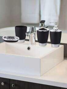 1件-7件/套浴室洗漱用品套装，包括花卉罐、牙刷杯、透明皂液器、马桶刷、漱口杯、垃圾桶家居浴室装饰秋季装饰返校 - 黑色 - 查看 11