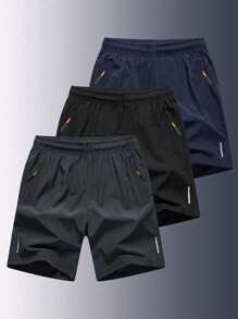 青少年男孩 1 件休闲运动纯色短裤，时尚百搭户外，夏季 - 藍色 - 查看 3