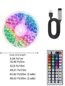 3ft-98ft RGB LED Strip Lights With 44-Key Remote Control, Adjustable Color & Brightness, Cuttable Length, Easy Installation, Suitable For Home Decor, Holiday Ambience, Party Lighting, & Fun Lamps - 彩色 - 查看 8