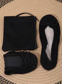 Soft Sole Lightweight Women's Dance Shoes, Foldable Storage Suitable For Indoor Wear Slip-On Ballet Flats, Travel Replacement Spare Shoes, Comes With Storage Bag - Black - View 11