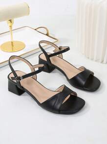 Women's Peep Toe Ankle Strap Chunky Heeled Sandals, Mid Heels French Style Sandals With Extended Sizes, Classic High Heel Outdoor Wear - Black - View 21