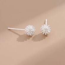 1pc Dainty Dandelion Design Stud Earring Made Of 925 Sterling Silver, Hypoallergenic, Bohemian & Minimalist Style For Women's Date Outfits