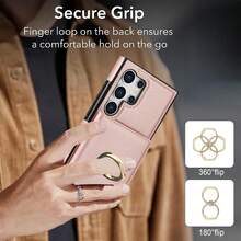 Wallet Case With Card Holder, 360° Rotation Ring Kickstand Magnetic Clasp And Durable Shockproof Cover For Galaxy S25/S24/S23/S22/S21 Ultra/S24 FE/S23 FE/S21 FE/Note 20 Ultra - 玫瑰金 - 查看 3