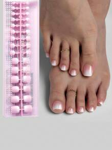 150pcs Short Square Brown/Pink Adhesive Gel Nail Tips, 15 Sizes Option, Short French Ombre Matte False Toenail Decoration Suitable For Women & Girls Toe Nails