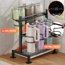 NetHong Water Bottle Organizer Rack For StanIey Cup 40oz Tumbler With Handle, Multifunction Pantry Kitchen Cabinet Organizers And Storage Holder For StanIey Cup Accessories Kitchen Utensils - Black - View 4