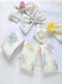 1pc Hollow Floral Chiffon Ribbon Fabric, DIY Sewing Accessories, Garment Decor, Bowknot