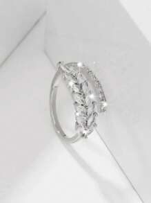 Anillo de diseño abierto de la moda con estilo de espiga decorado con zirconia, anillo de dedo de mujer de cobre lujoso y ajustable