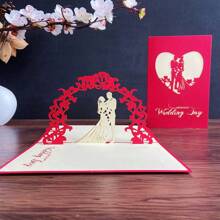 3D Pop-Up Wedding Card With Envelope, Romantic Paper Cut Handmade Card, Sweet Wedding Party Invitation, Graduation, Anniversary, Valentine's Day Card Summer Birthday Gifts Beach Back To School School Supplies Room Decor - 10*15cm - View 3