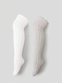 2 pares de calcetines de unicolor hasta la rodilla para niñas, calcetines cómodos y transpirables por encima de la rodilla para bebés, niños pequeños y niños mayores