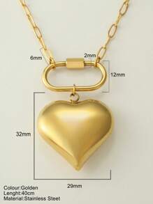 1pc Luxury Gold Stainless Steel Heart Pendant Necklace, Elegant Design Suitable For Daily Wear, Gift For Mother's Day
