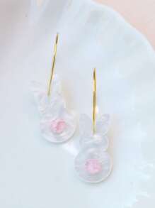 1 Pair Acrylic Bling Bling Rabbit Ear Hoops And Cute Rabbit Tail, Sweet And Fun, Suitable As Gift For Women, Holiday Gift, Earrings
