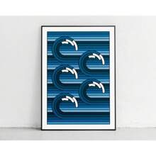 1 pezzo cartellone di opere d'arte contemporanee giapponesi di Tokyo, grandi onde con alba, pittura su tela con montagna mostruosa, decorazione murale per il soggiorno di casa, senza cornice