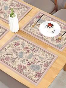 4pcs/6pcs American Vintage Floral Bird Pattern Placemats, Elegant Kitchen Tableware Decor For Daily Use, Spring/Summer