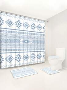 1pc/4pcs Bohemian Multifunctional Bathroom Decor Set: Waterproof Shower Curtain With 12 Hooks, Non-Slip Bath Mat, U-Shaped Floor Mat And Round Toilet Seat Cover, Applicable For Full Bathroom Scenarios