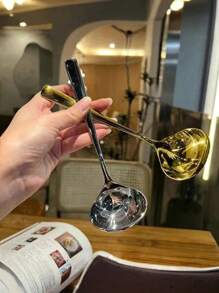 Nuovo cucchiaio da minestra in acciaio inossidabile - design manico lungo, comodo da usare, cucchiaio da cucina, adatto per minestre, stufati, pentole e cottura