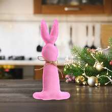 Decoraciones de mesa de Pascua con lindos conejitos de tela con estampado de lunares, flores y cuadros, centros de mesa para decoración de fiestas en casa. - Rosa - Ver 3