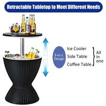Lifezeal 8 Gallon 3 In 1 Patio Rattan Cooler Bar Table Adjust Ice Bucket Brown\Black - Black - View 7