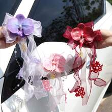 Wedding Car Decorations With Suction Cup, Fake Flowers - Romantic Rearview Mirror Ribbons, Door Handle Decor, Small Wedding Supplies - Multicolor - View 3