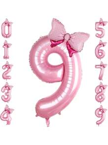 40 英寸数字 0-9 气球带蝴蝶结粉色生日快乐巨型数字气球女儿生日装饰派对用品 - 彩色 - 查看 14