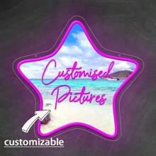 1PC Customizable Personalized Star Shaped UV Printed Neon Lights, Photo LED Logos, USB Powered Adjustable Brightness Hanging Neon Lights, Suitable For Bedrooms, Bars, Restaurants, Art Galleries, Game Rooms, Dressing Rooms, Party Decorations, And Perfect Birthday And Holiday Gifts For Friends, Family, Sons, And Daughters.