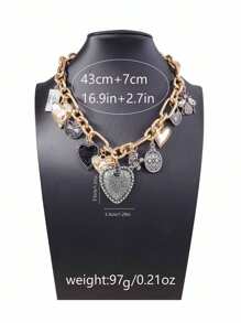 1 件复古创意设计合金微镶嵌锆石多风格心形吊坠女式项链